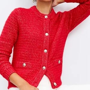 LOFT Stitchy Sweater jacket in Tango Red